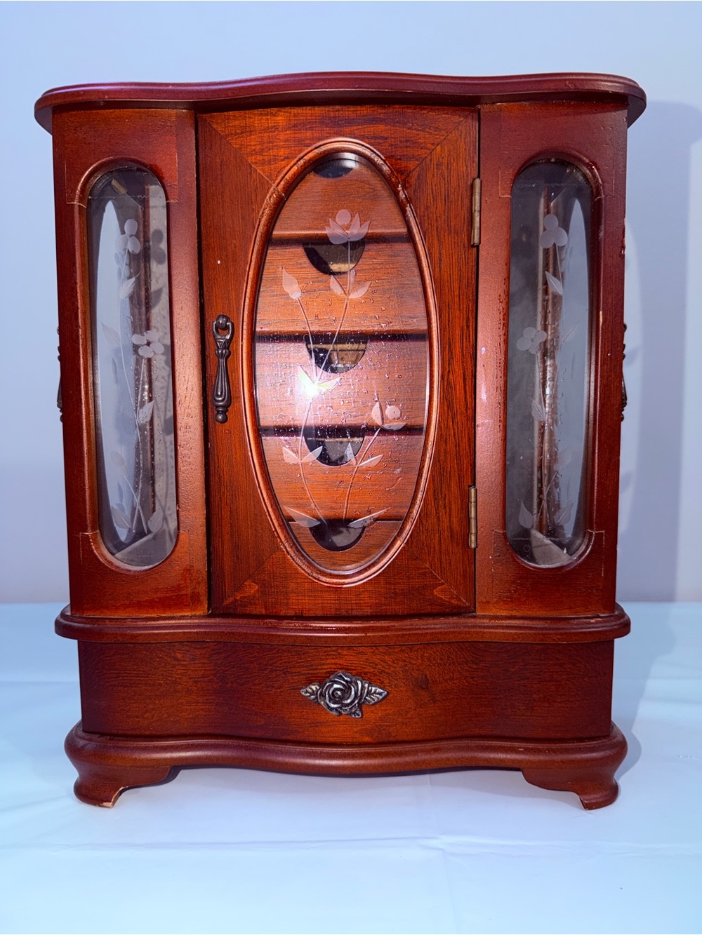 Wood Finish Jewelry Armoire Cabinet in Brown